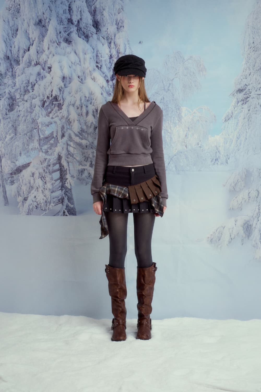 드라이로즈 체크 플리츠 스커트 상품이미지2