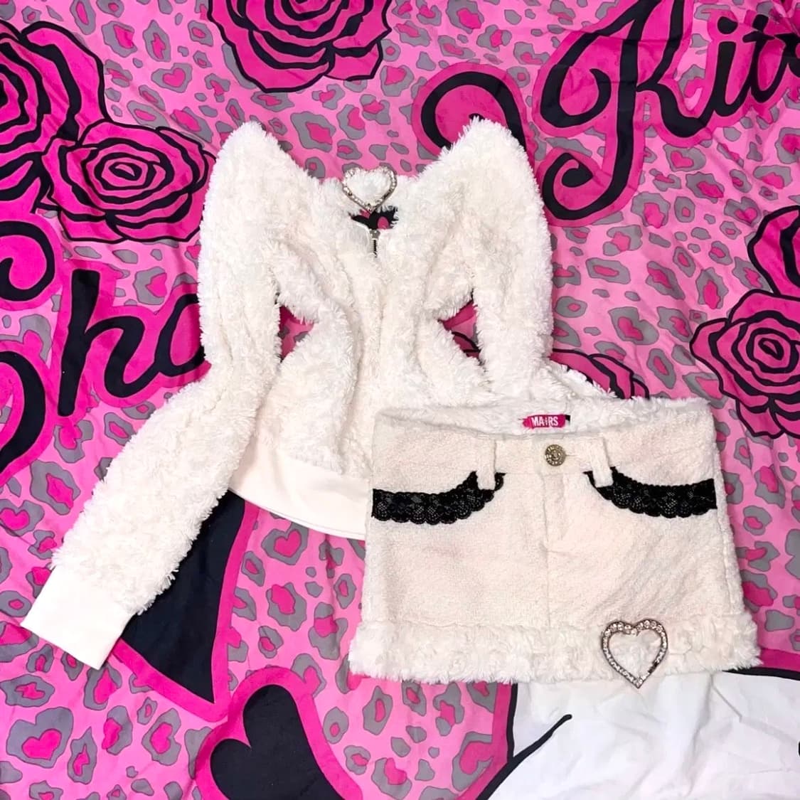 MA*RS마즈 화이트 퍼 큐빅 하트 참 레이스 스커트 히메 오네갸루 대장 상품이미지1