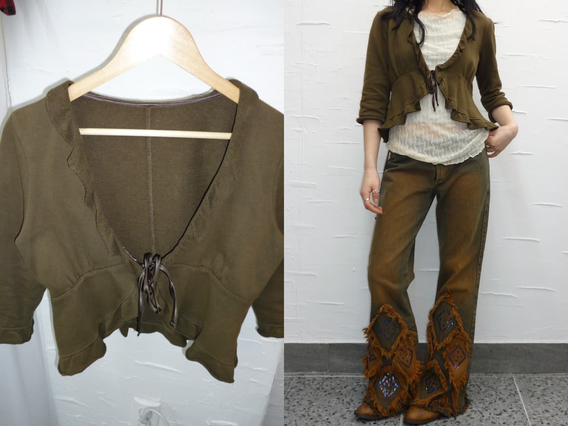 Khaki ribbon cardigan 상품이미지1