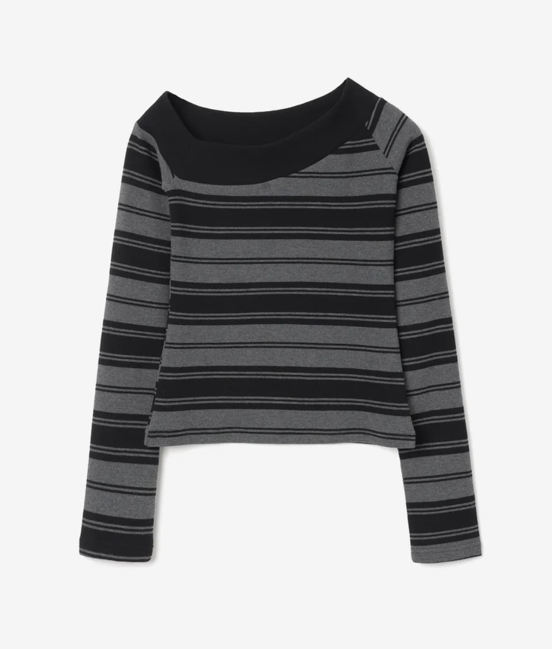 밀로 우먼– 원 숄더 스트라이프 티셔츠 [차콜 그레이] 상품이미지3