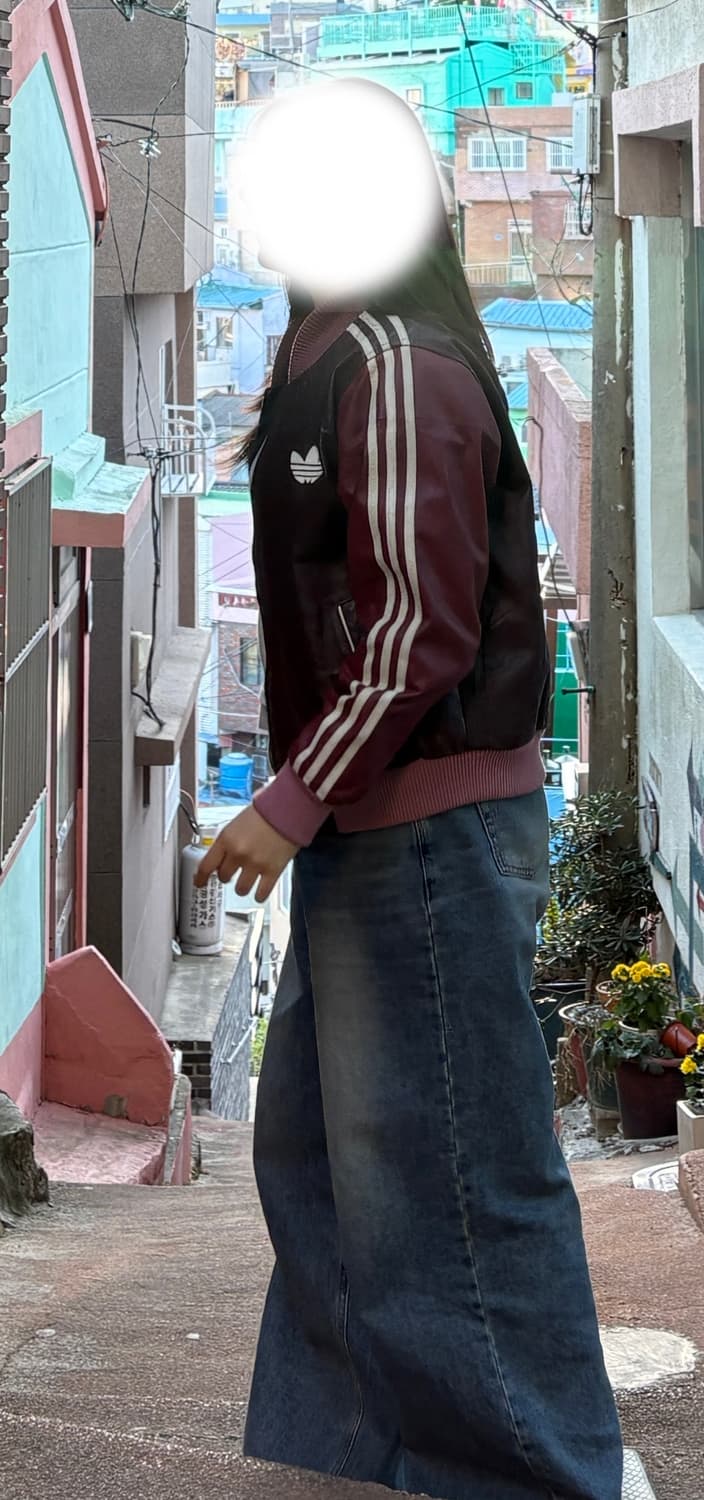 아이다스 빈티지 버건디 레더 자켓 상품이미지1