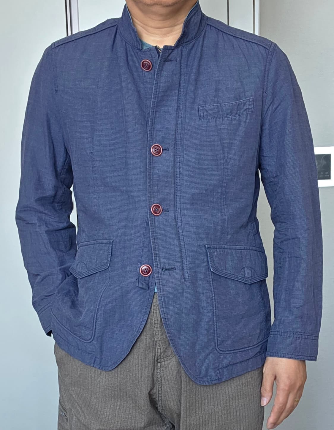 로가디스 (ROGADIS) 언콘 밴드 카라 린넨.코튼 블루 자켓 (100 상품이미지5