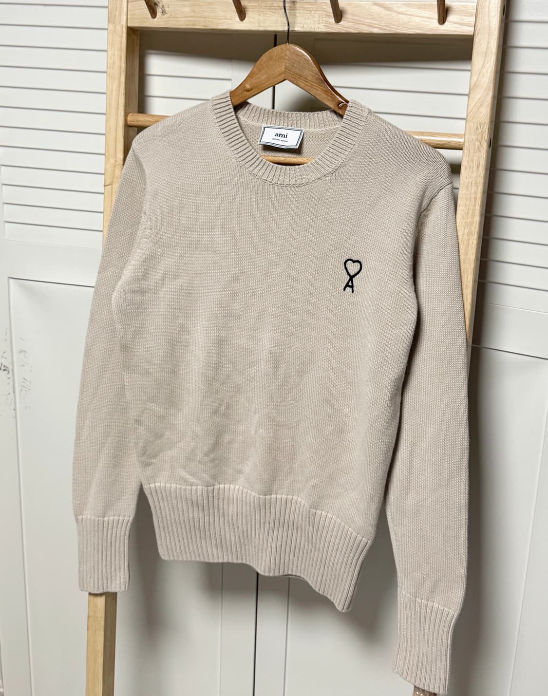 아미 니트 하트로고 체인스티치 베이지 상품이미지2