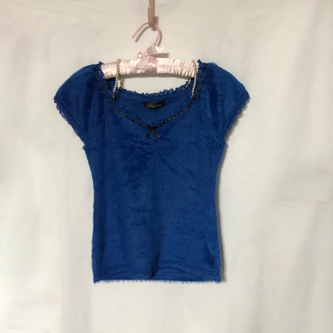 리본 퍼 퍼프 슬리브 탑 블루 상품이미지8