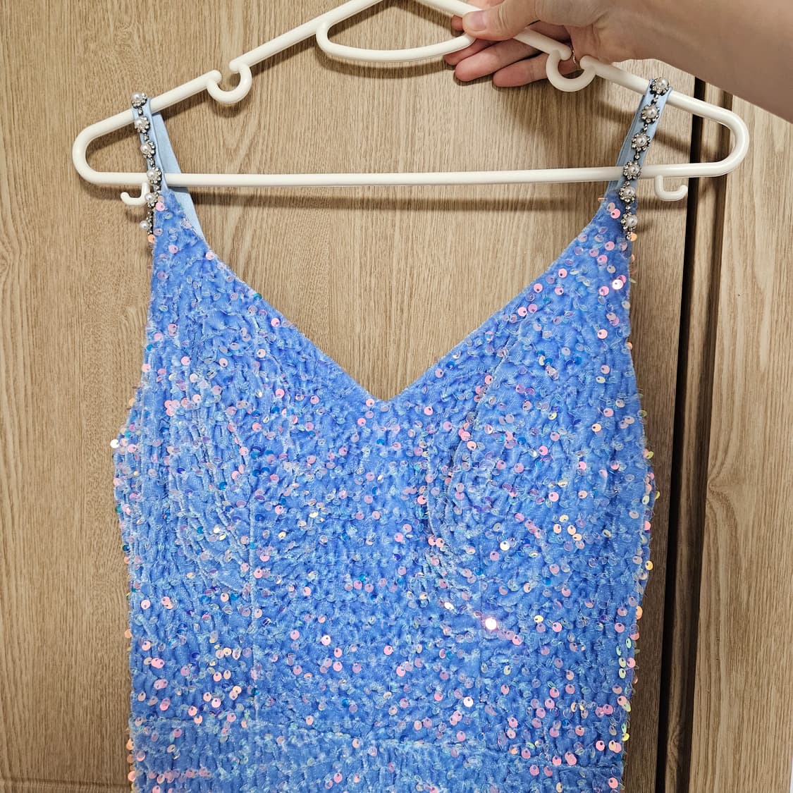 스팽글 벨벳 블루 옆트임 연말파티프롬 롱드레스 M 머메이드 반짝이 원피스 상품이미지8