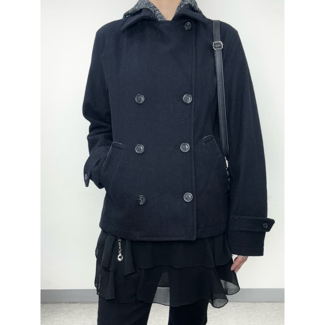 빈티지 블랙 울 하프 더블코트 상품이미지3