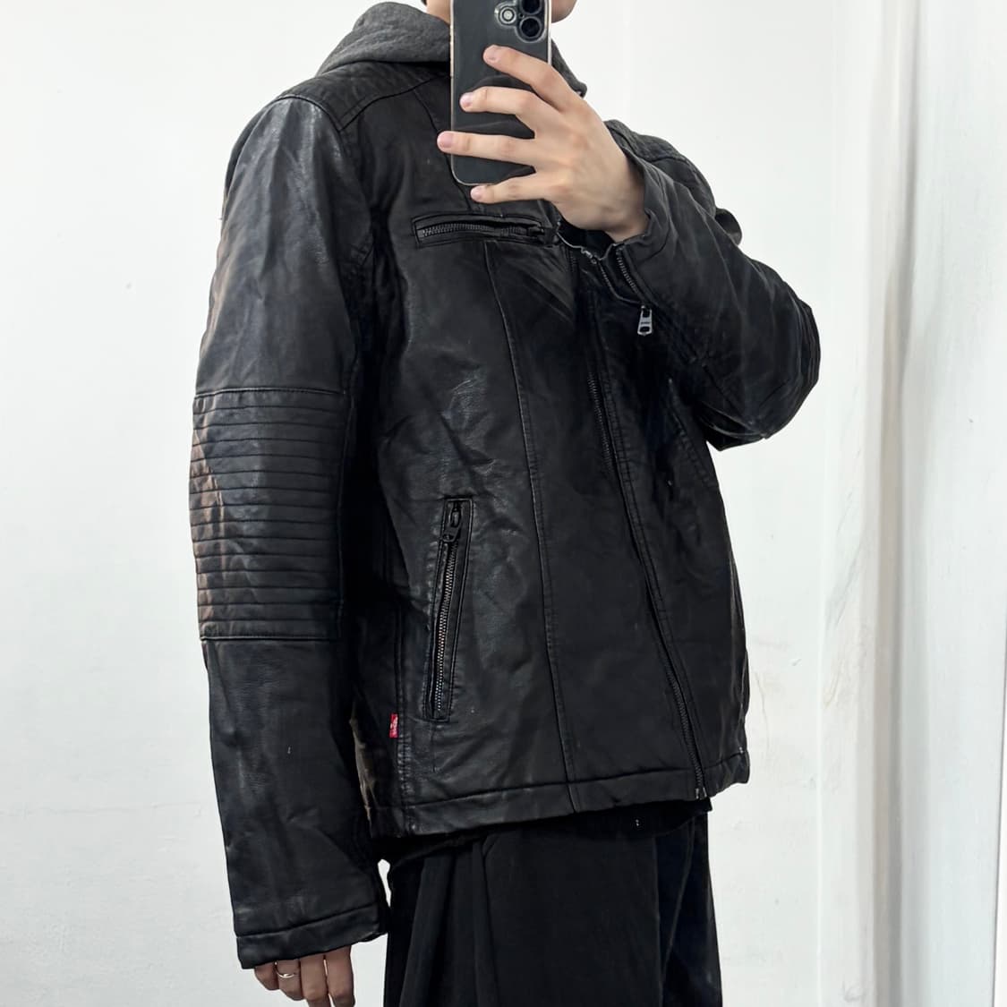 리바이스 후드 레더 바이커 자켓 상품이미지3
