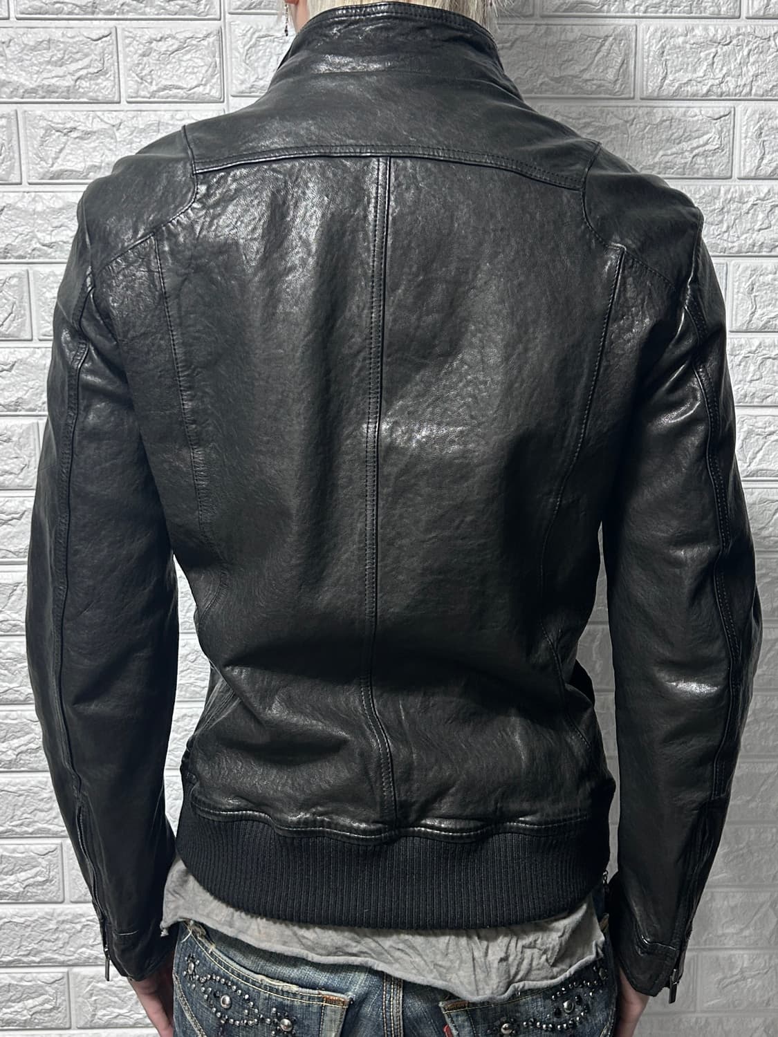 Tate 아티잔 무드  더블 넥 레더 자켓 상품이미지6