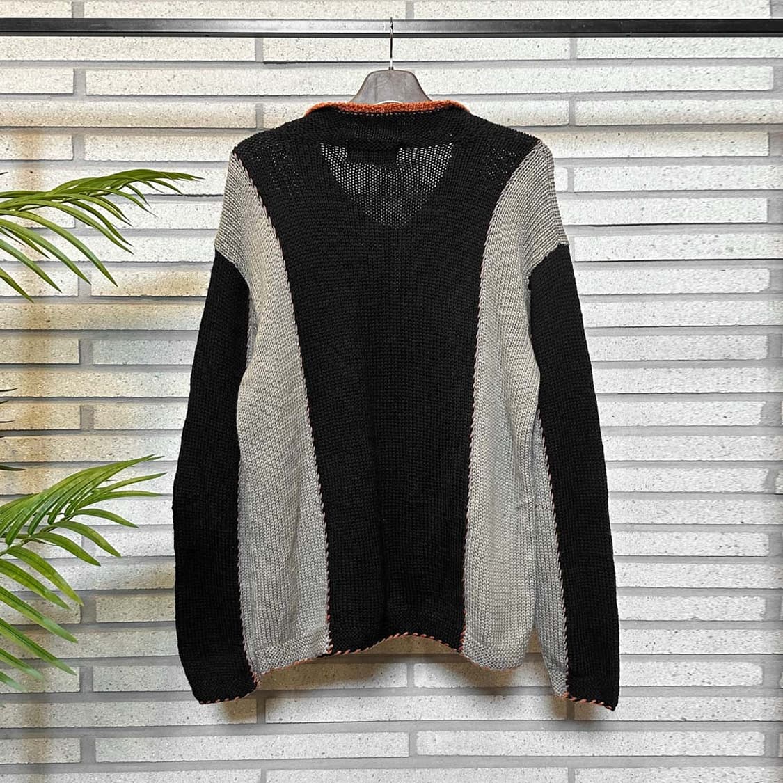 JPN VINTAGE 니트 가디건 카라넥 투포켓 스티치 디테일 블랙 상품이미지3