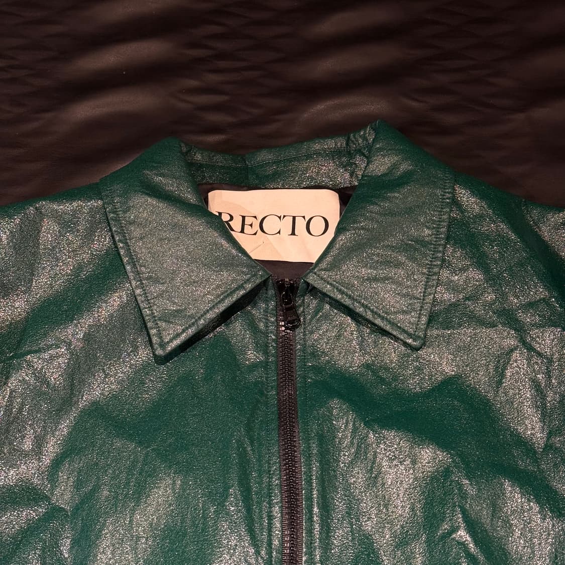 렉토 비건 레더 자켓 딥 그린 상품이미지3