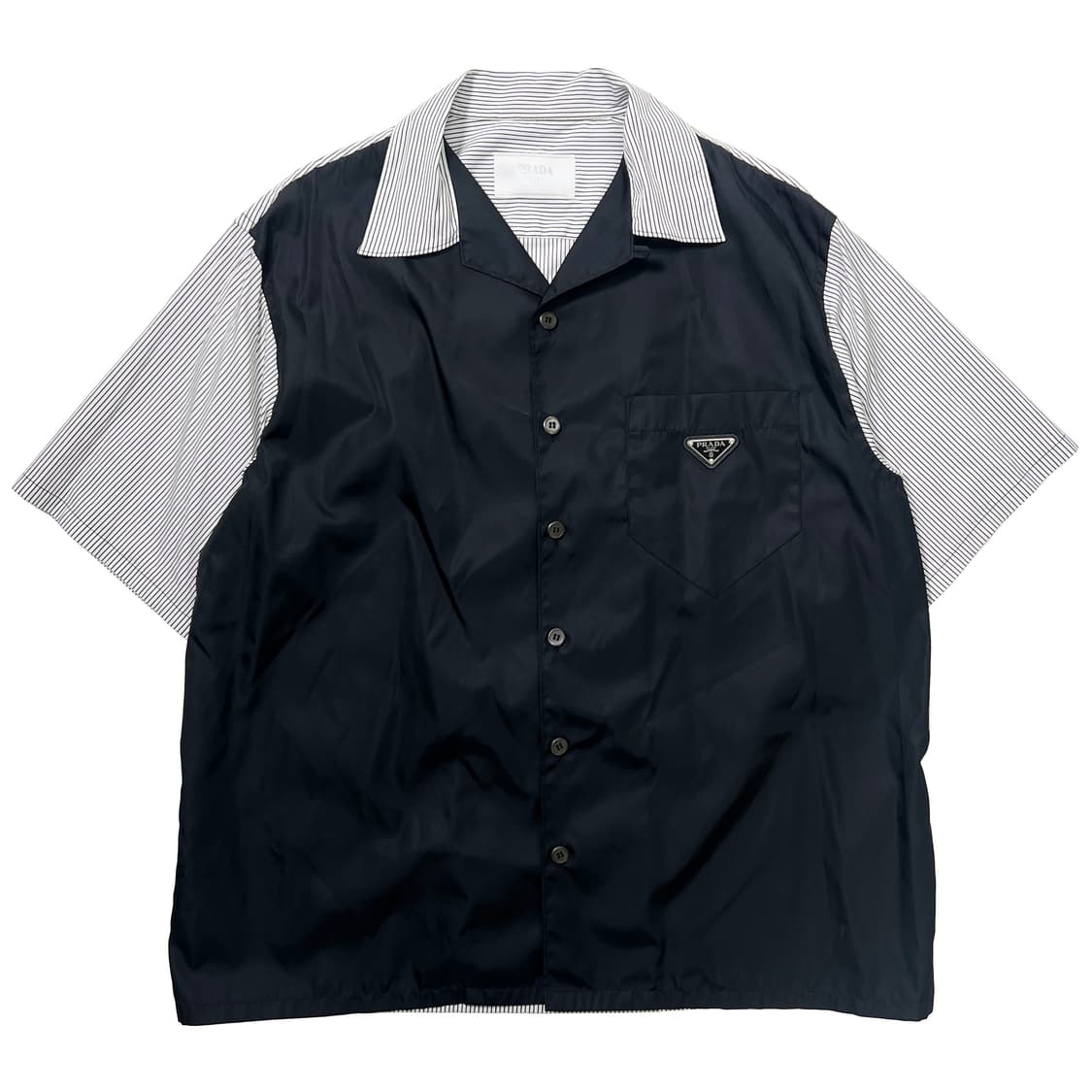 프라다 스트레치 코튼 리나일론 셔츠 화이트 블랙 (XL) 상품이미지1