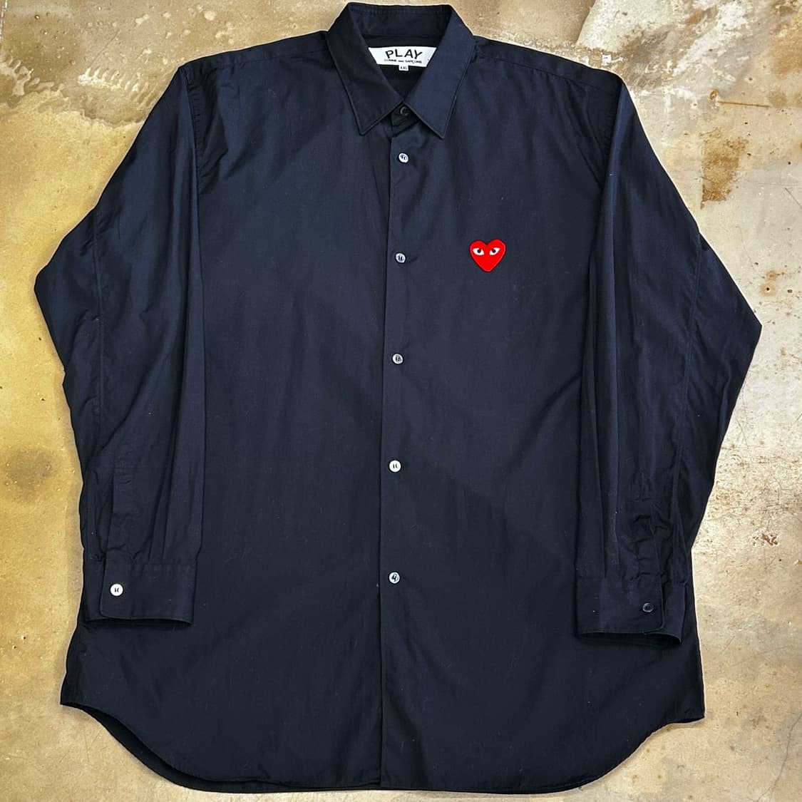 XXL 꼼데가르송 레드 하트 와펜 블랙 코튼 셔츠 상품이미지2