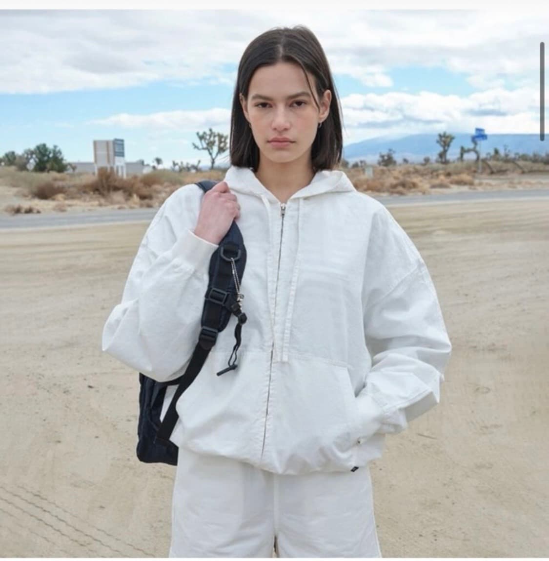 로우클래식 워싱 코튼 후드집업 화이트 상품이미지1