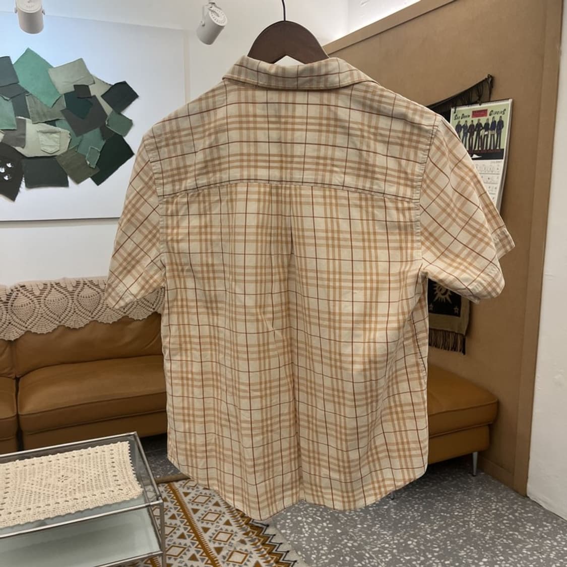 버버리 컨트리 레트로 빈티지 오트밀 체크 반팔 셔츠 XL C10779 상품이미지4