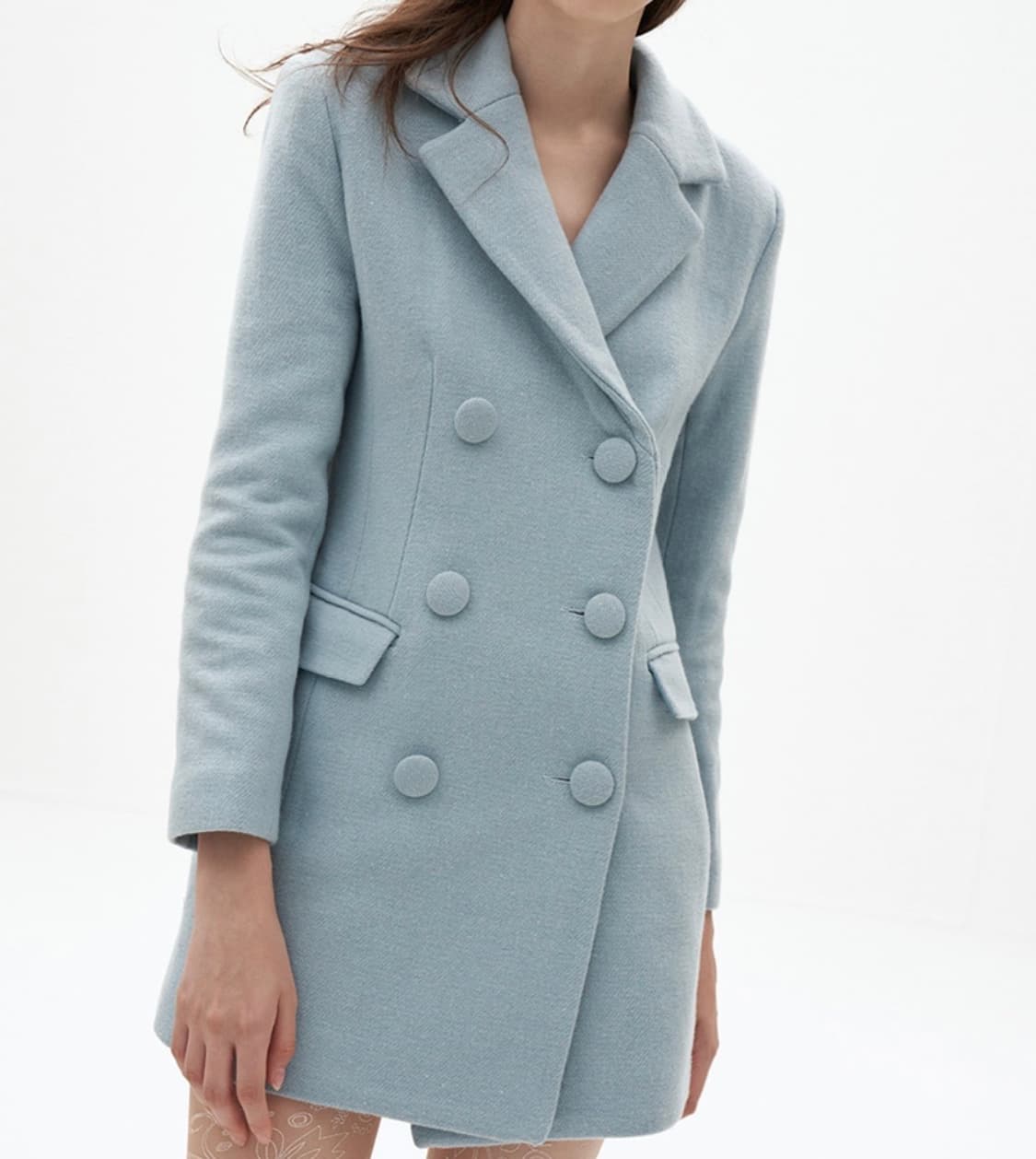 오드원아웃 더블 버튼 코트 자켓 원피스 블루 상품이미지1