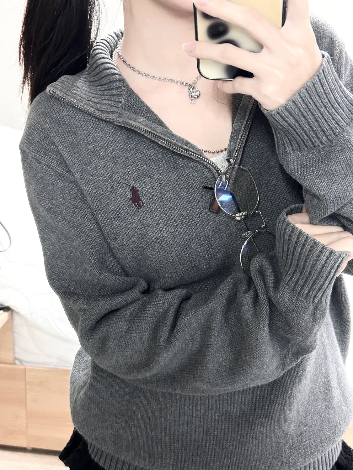 폴로 버건디포니 그레이 반집업 니트 상품이미지3