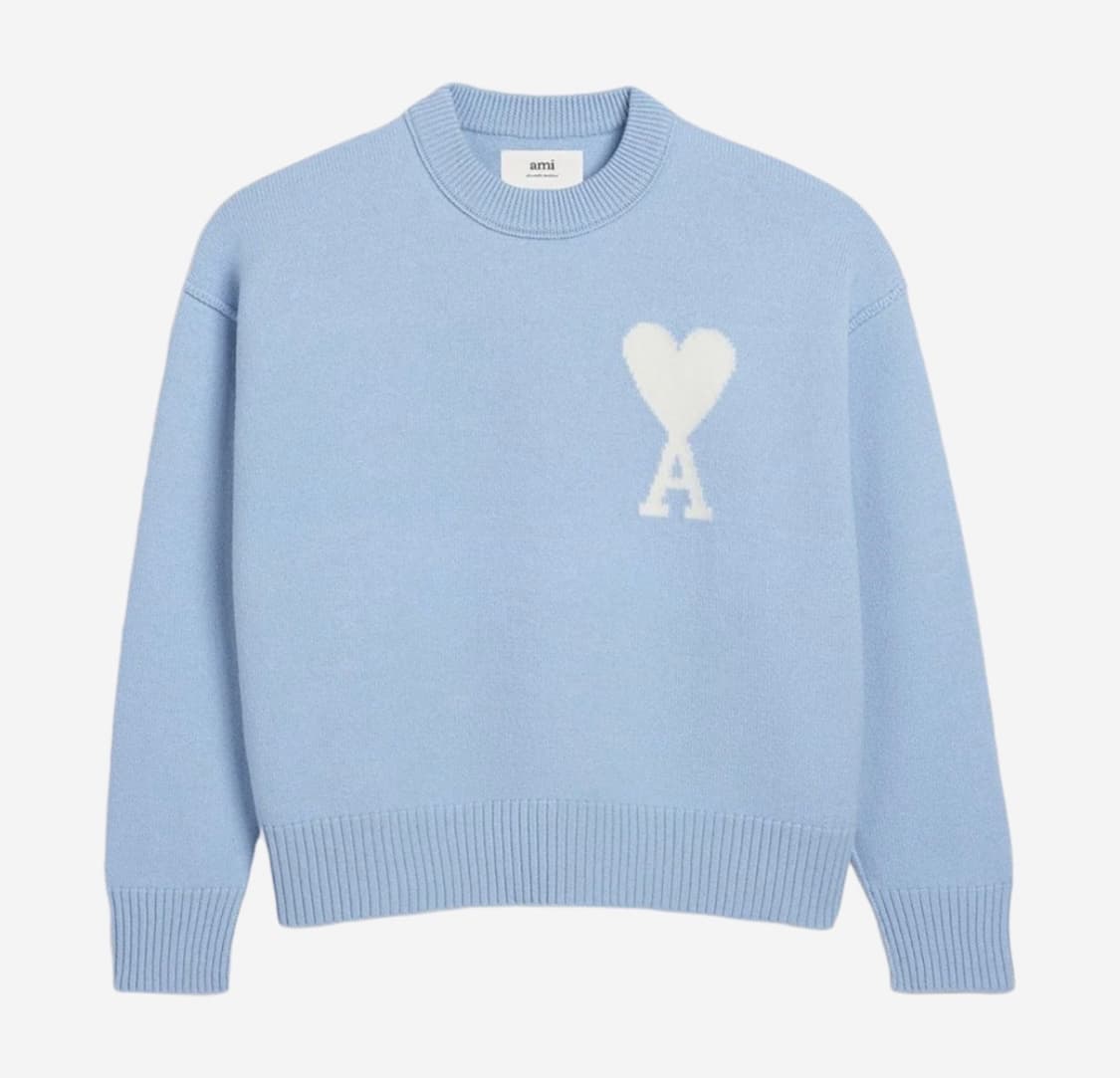 [S] 아미 빅하트 로고 니트 블루 오프 화이트 상품이미지1