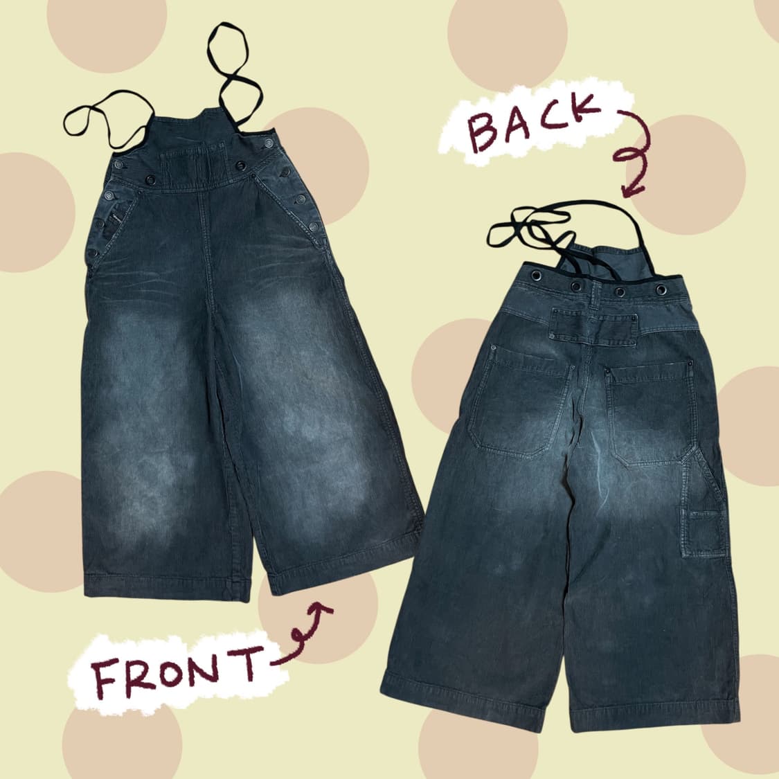 빈티지 디젤 흑청 코듀로이 와이드 오버롤 팬츠 상품이미지3