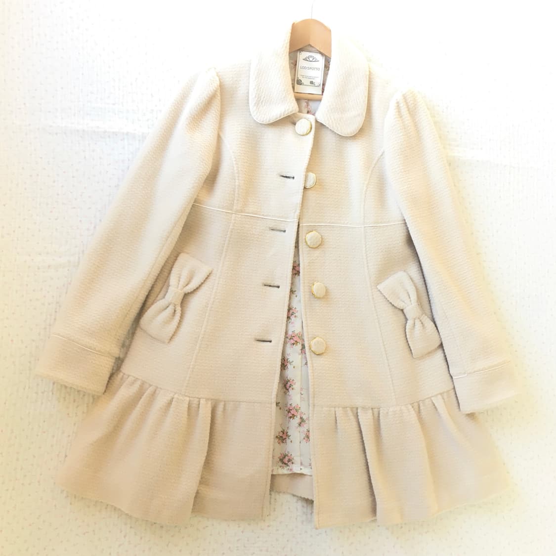 LODISPOTTO/  크림 리본 프릴 코트 히메갸루 라떼갸루 리본코트 상품이미지1