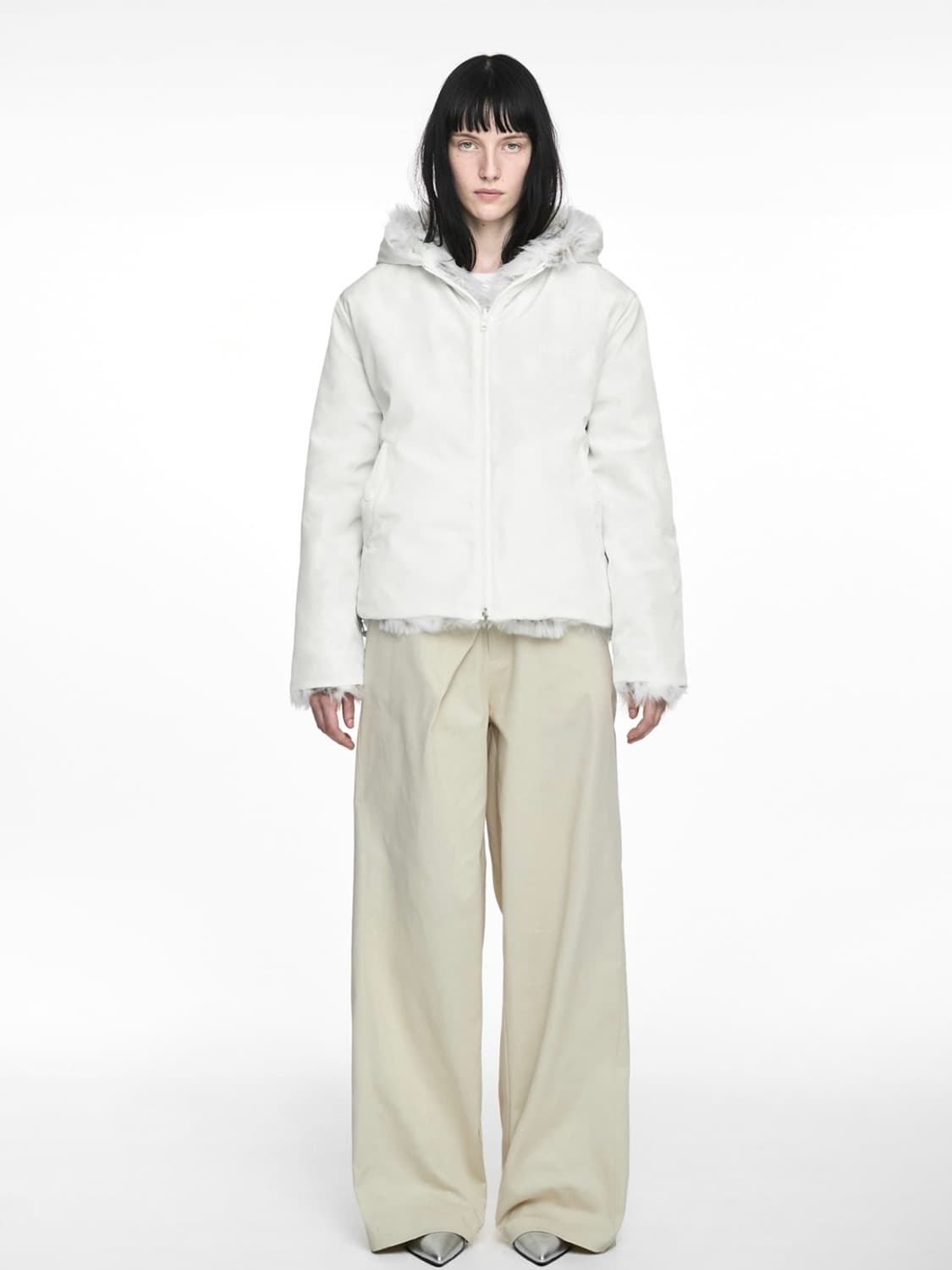 REVERSIBLE HOODIE FAUX FUR JACKET CREAM 상품이미지2