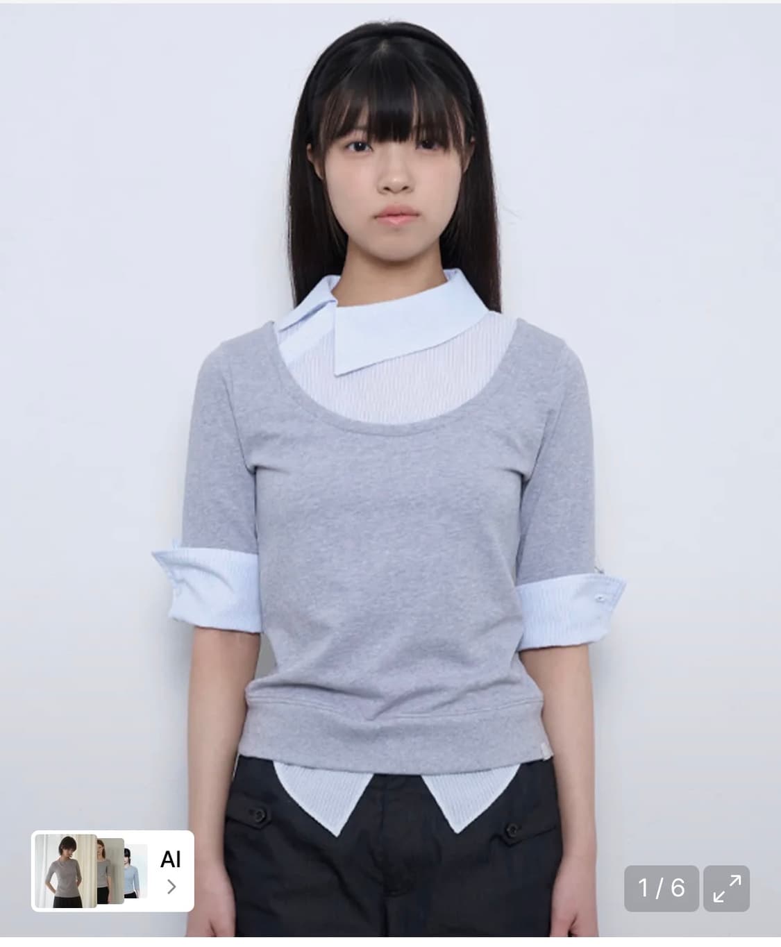 뚜오미오 ASYMMETRIC COLLAR TOP [HEATHER GREY 상품이미지1