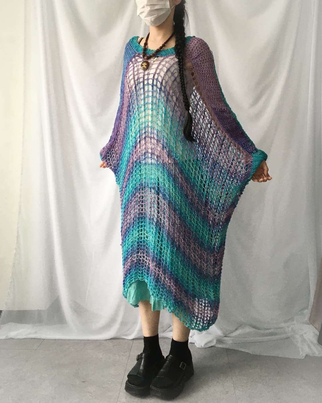 Stripe color point net loose fit onepiec 상품이미지7