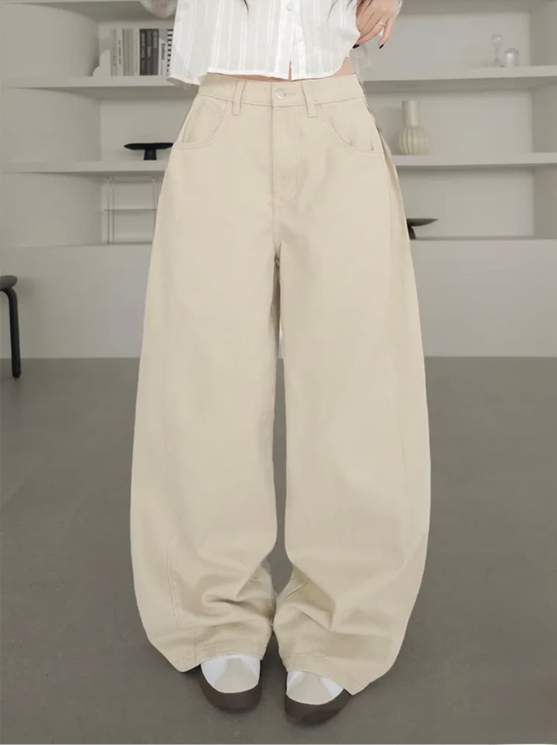 와이드 롱 팬츠 베이지M 상품이미지1