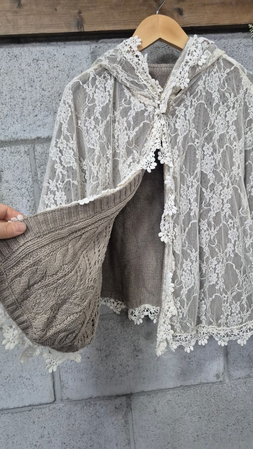 어스뮤직 리버시블 레이스 케이프 판쵸 모리걸 사와코 상품이미지5