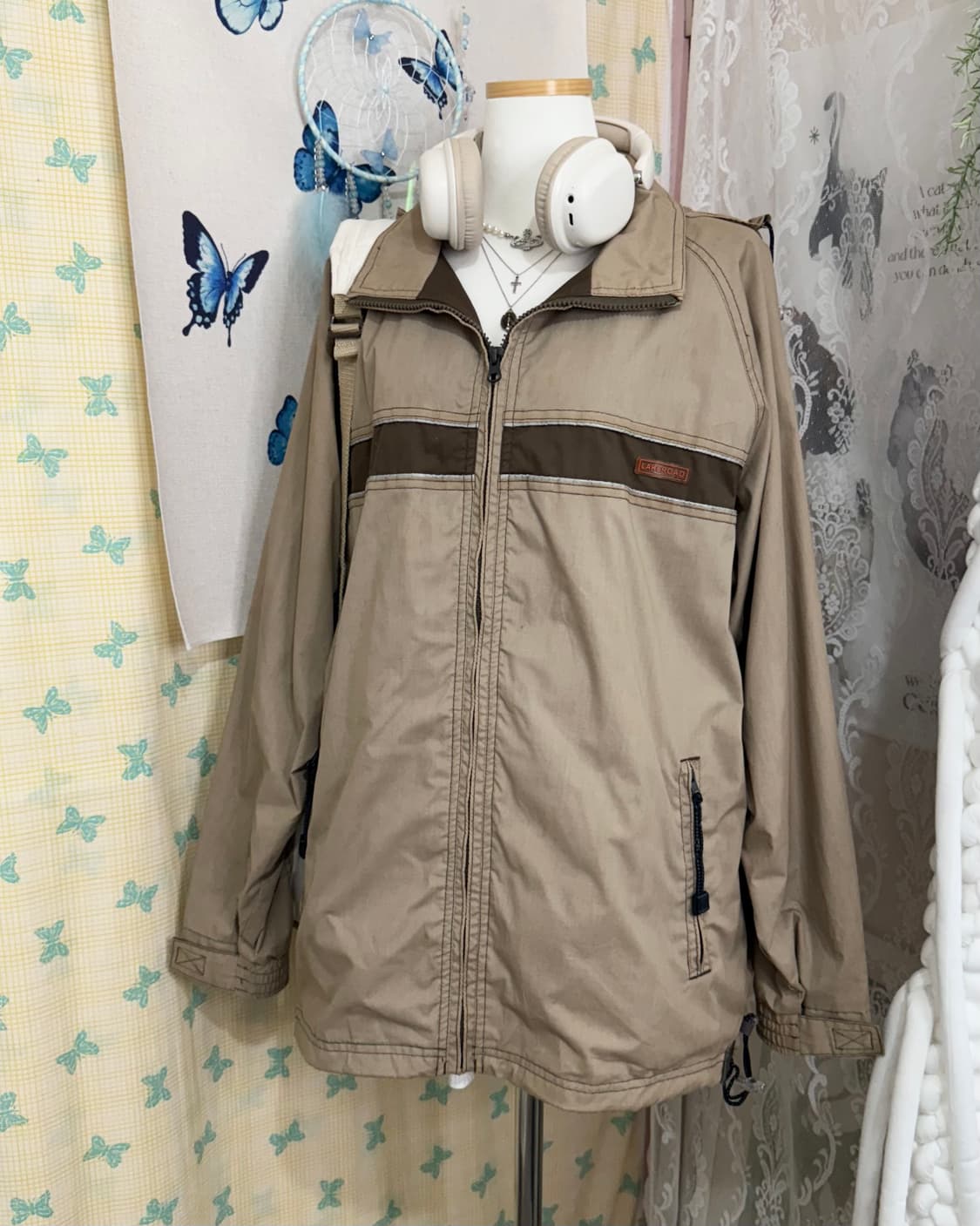카멜 브라운 오버핏 후드 바람막이 상품이미지5
