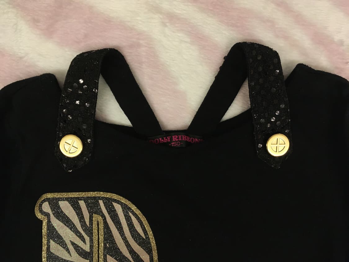 돌리리본 블랙 지브라 글리터 레터링 오네갸루 금장 탑 상품이미지6