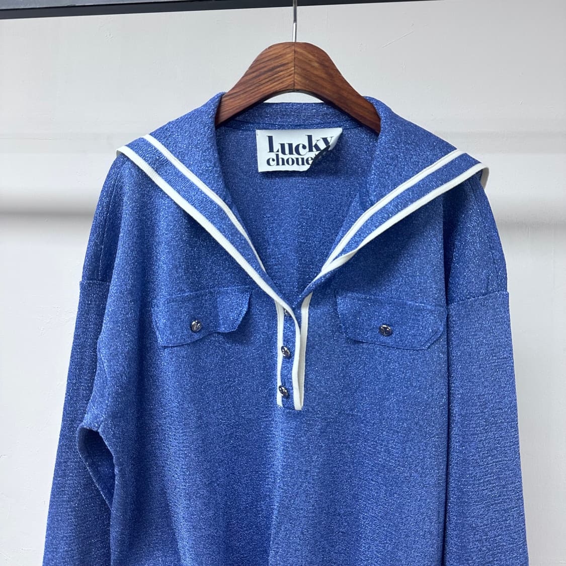 럭키슈에뜨 세일러카라 펄 니트 블루 (가슴단면52cm) J36 상품이미지2