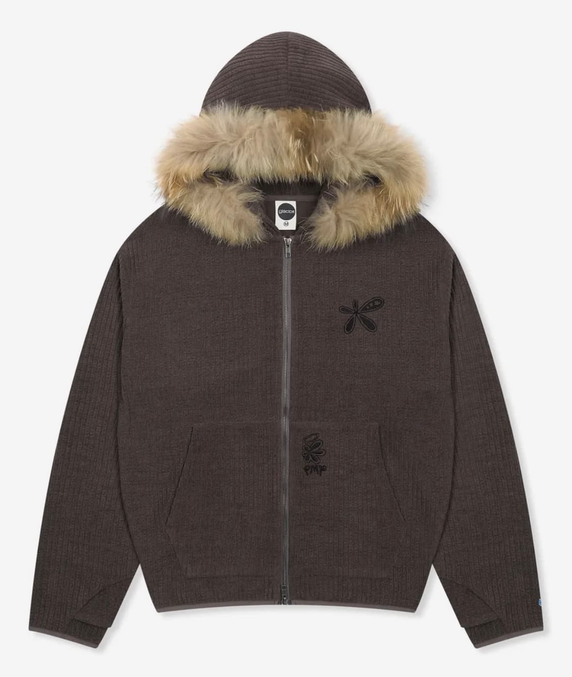 글랙 지꾸 드로플랫 라쿤 퍼 집업 후드 브라운 L 상품이미지2