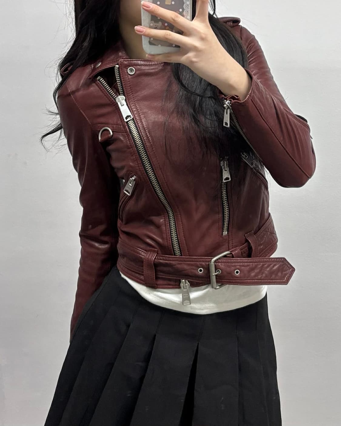 올세인츠 발펀 양가죽 우먼 라이더 자켓 버건디 상품이미지3