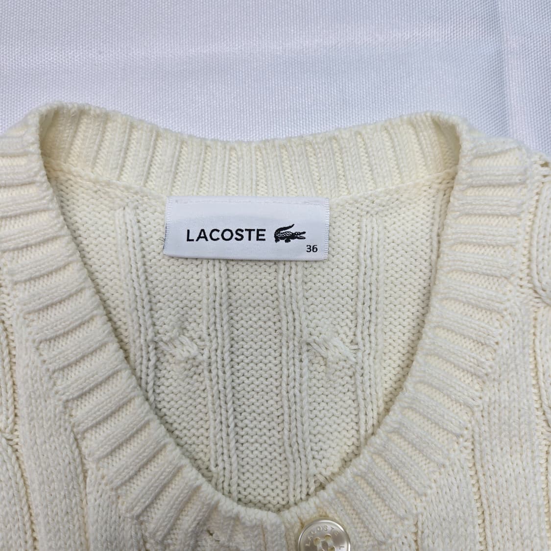 a0115 라코스테 케이블 반팔 가디건 아이보리 36 상품이미지3