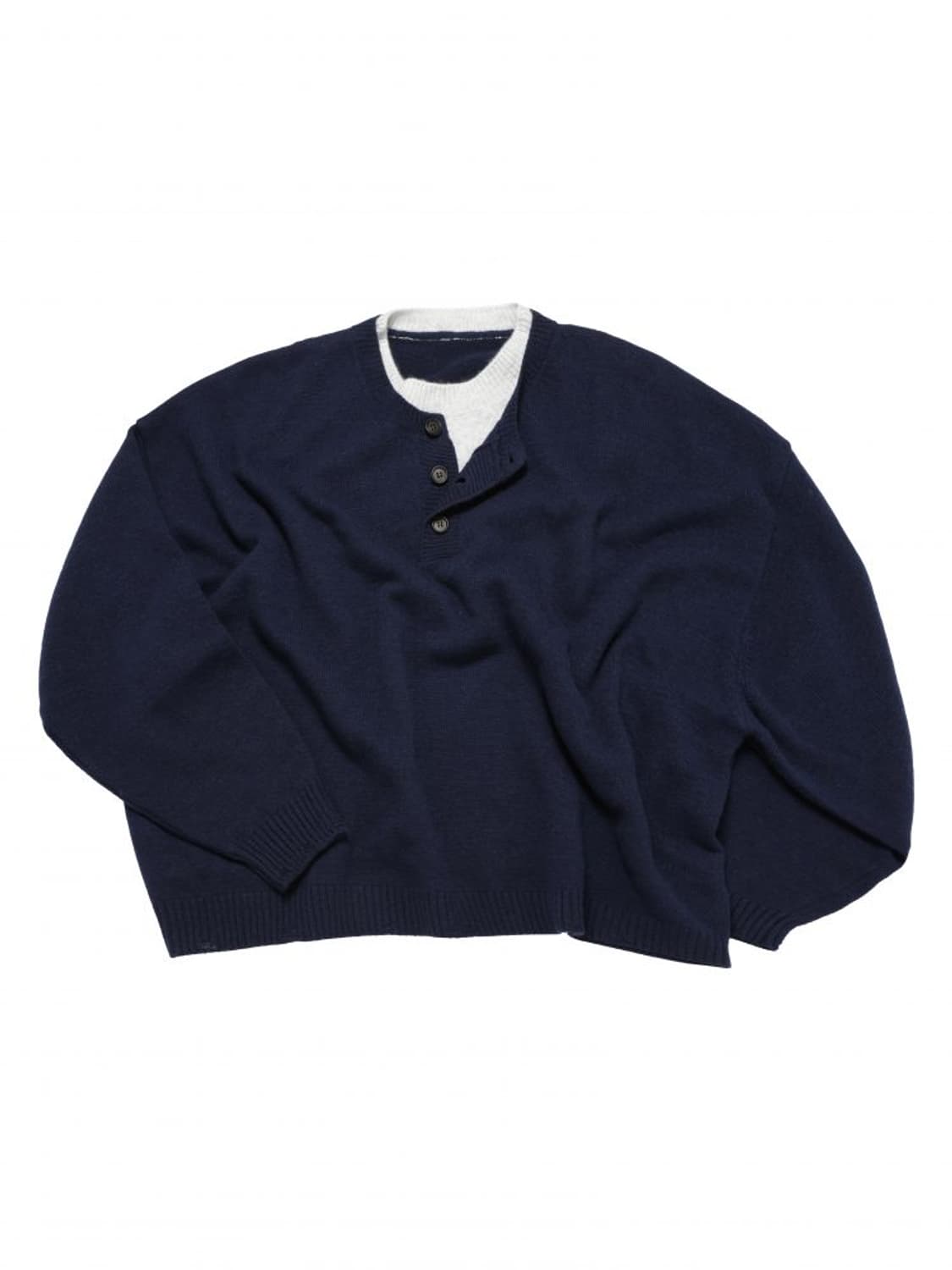 [M,L] MJD 콘트라스트 넥 캐시 크롭 니트 네이비 상품이미지1