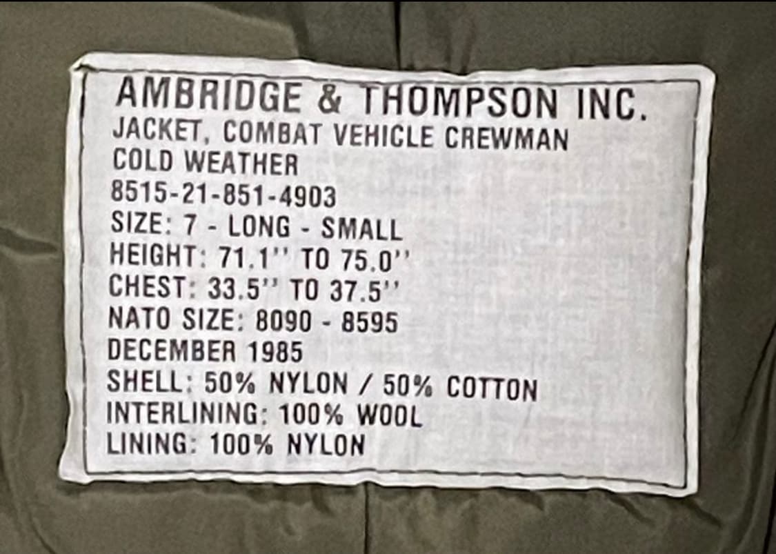 1985년 캐나다군 CVC 콜드웨더 탱커 자켓 (AMBRIDGE) 상품이미지7