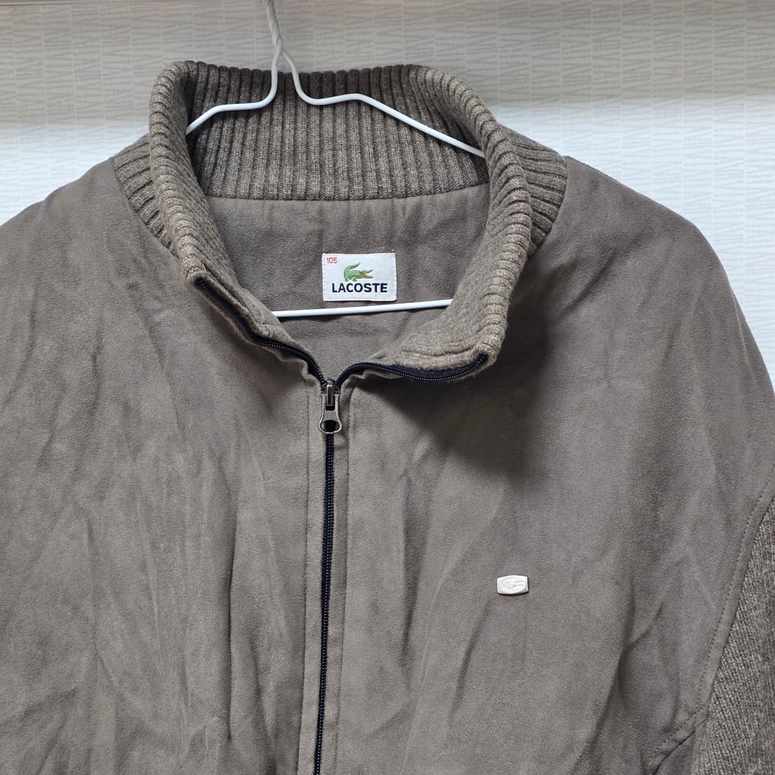 라코스테)빈티지 브라운 리폼 크롭 봄버 집업 스웨이드 y2k 니트패딩자켓 상품이미지2
