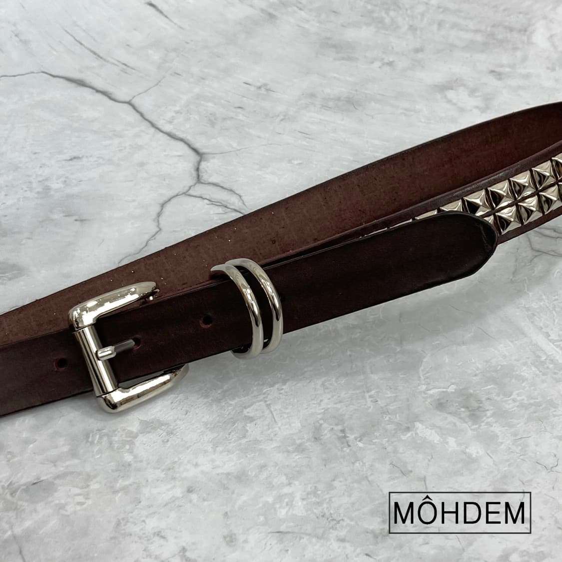 [Unisex] 락시크 스터드 웨스턴 가죽 벨트 브라운 상품이미지1