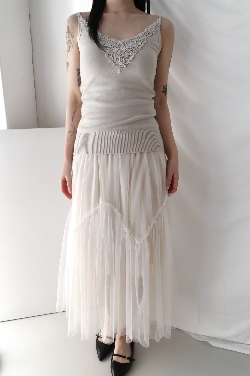 lace beads knit sleeveless 상품이미지3