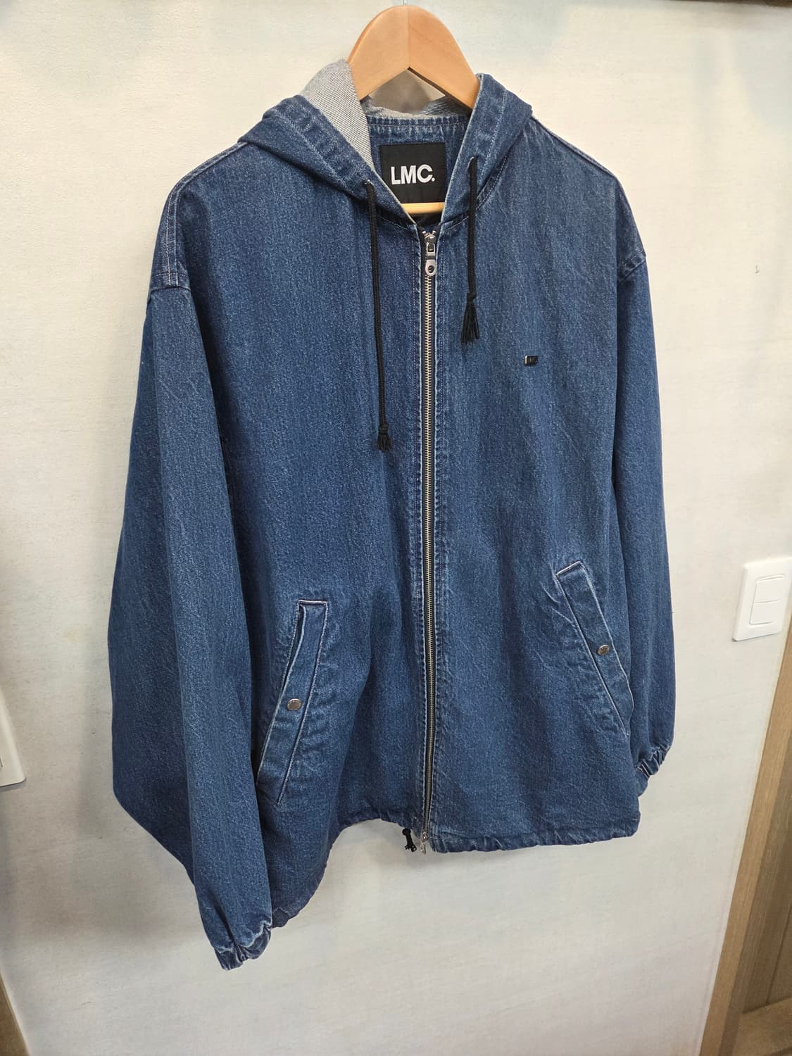Lmc 스톤 워시드 빅로고 데님 후드자켓 L 오버핏 상품이미지7
