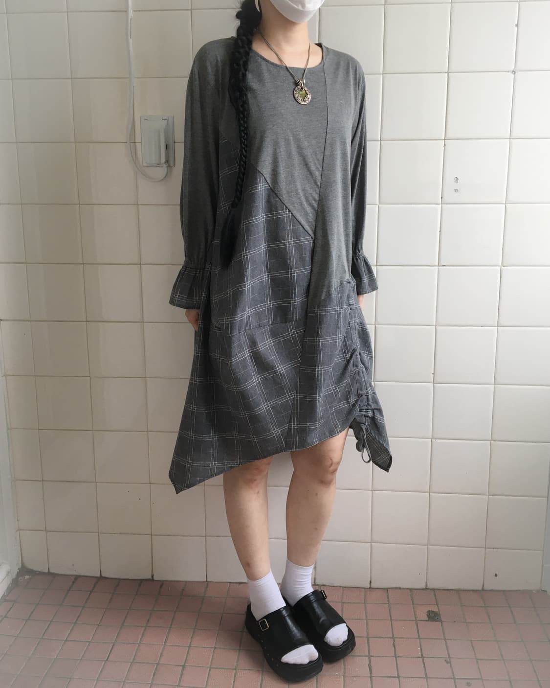 Check pattern layered shirring point one 상품이미지7