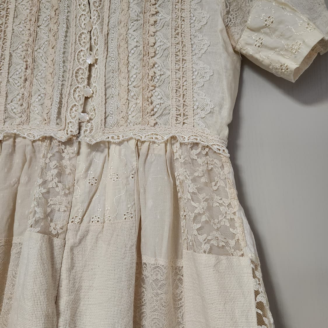 빈티지 모리걸 페어리 패치워크 대장급 레이스 클로버 단추 원피스 상품이미지3