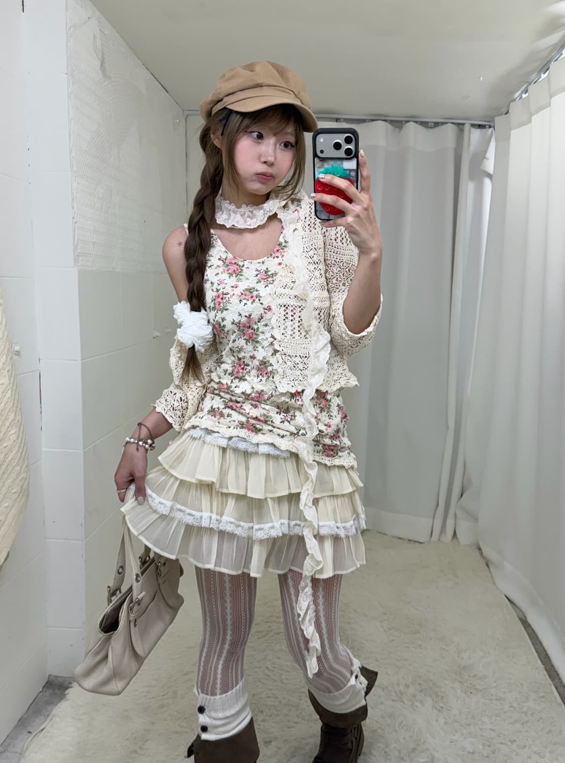 아이보리 핑크 페어리 갸루 히메 케이프 플라워 코디세트 상품이미지3