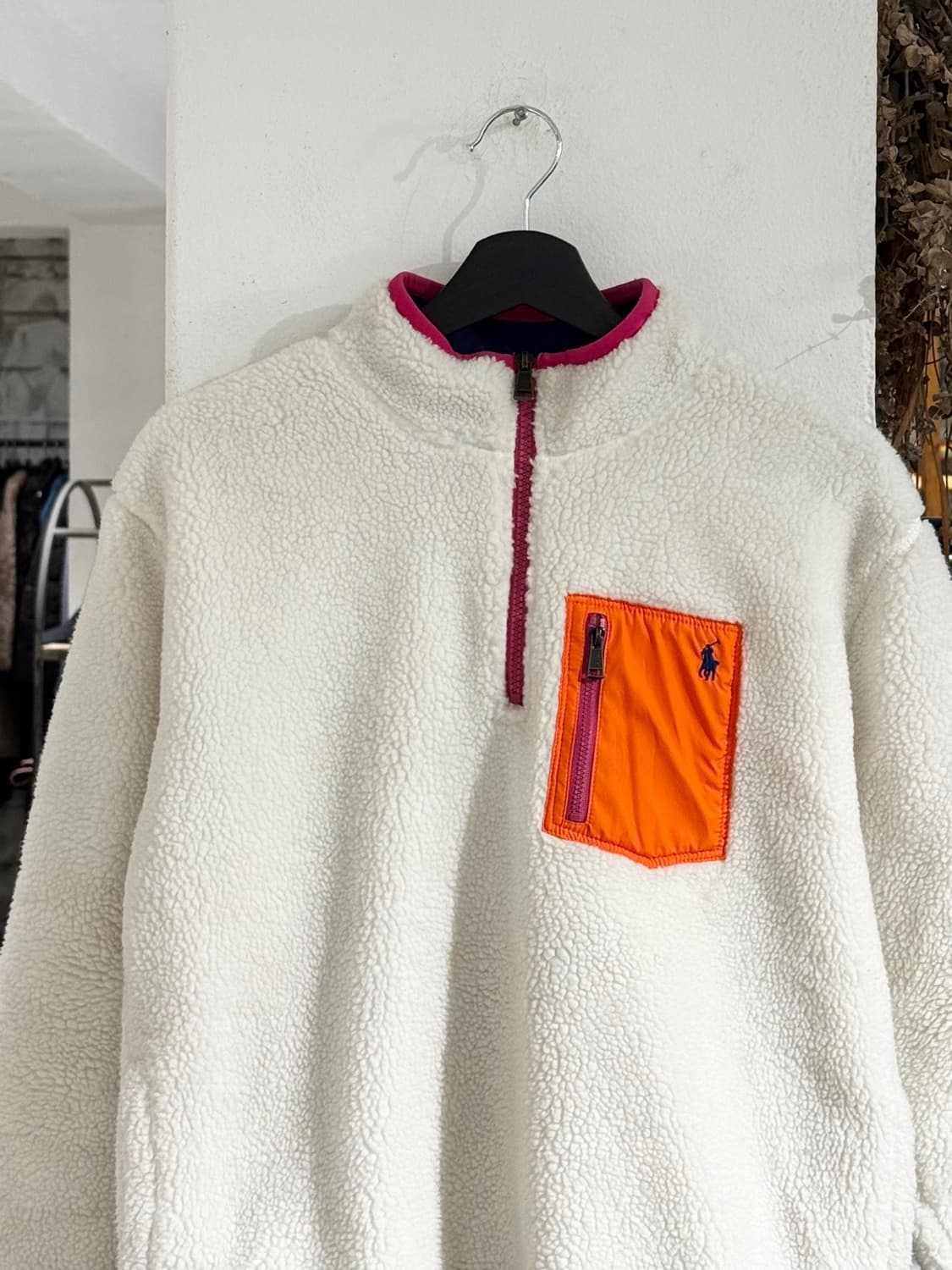 폴로 랄프로렌 화이트 오렌지 포켓 풀오버 플리스 상품이미지4