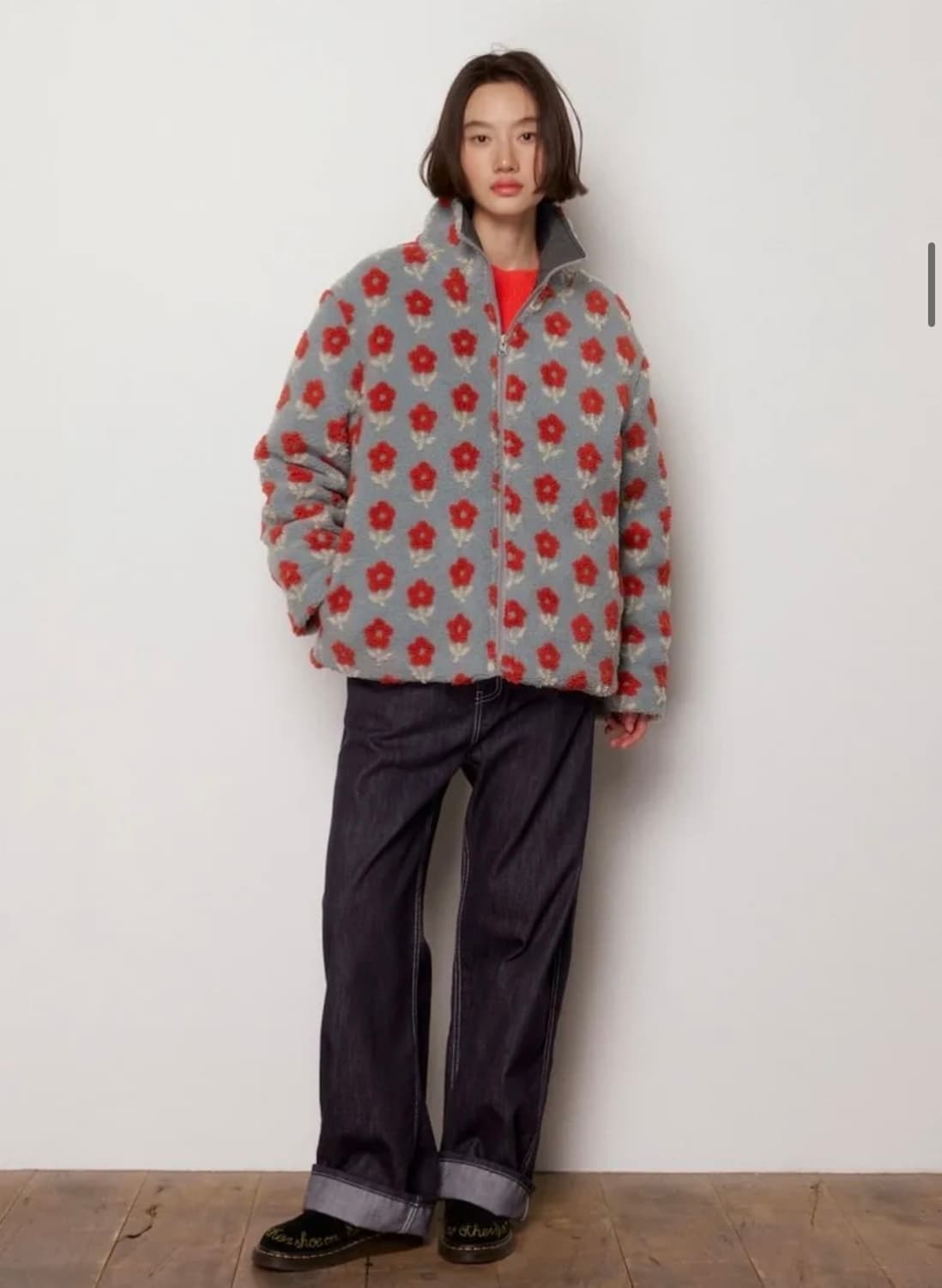 오쿠카 플라워 플리스 퀼팅 자켓 - 블루 그레이 상품이미지5