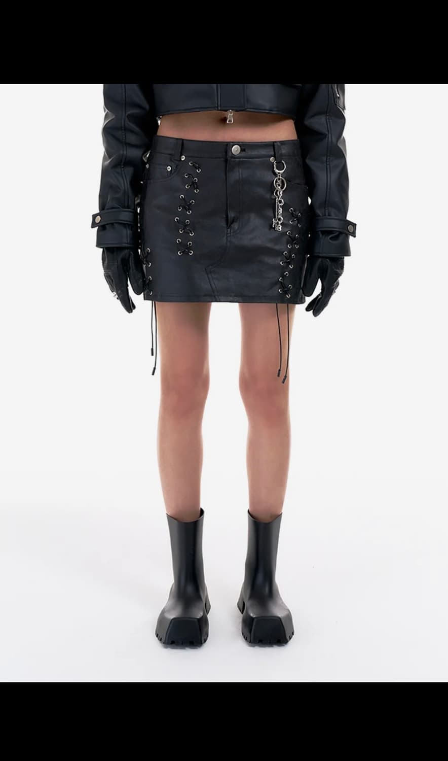 와이이이엘 아일렛 가죽 미니 스커트 상품이미지1