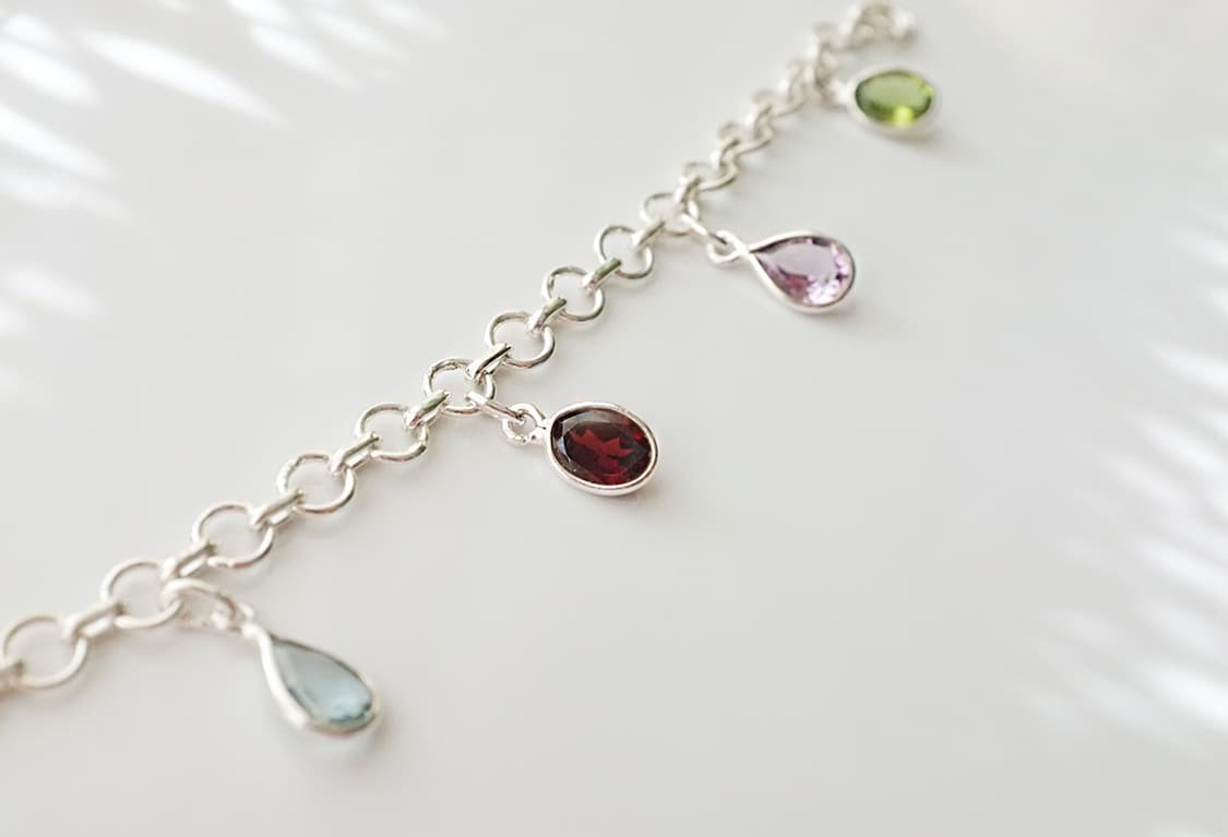 925 실버 천연석 참달린 데일리 심플 팔찌 상품이미지2