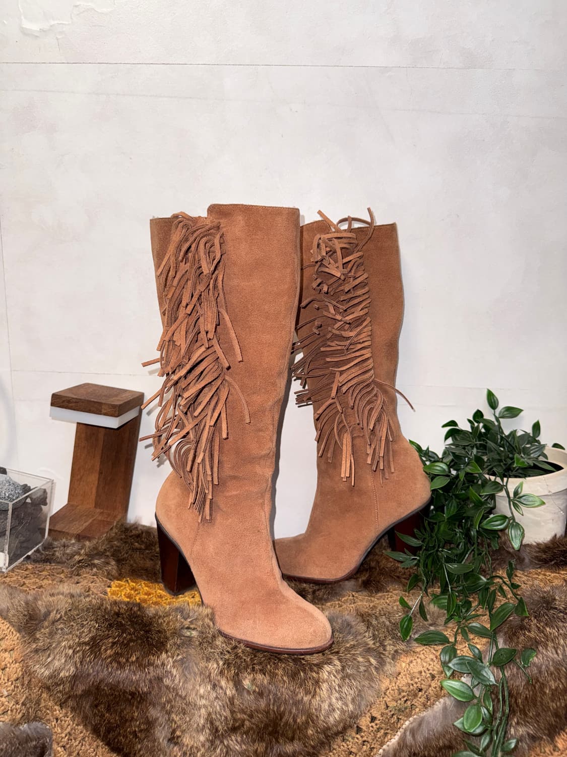 Camel western suede fringe boots 상품이미지1