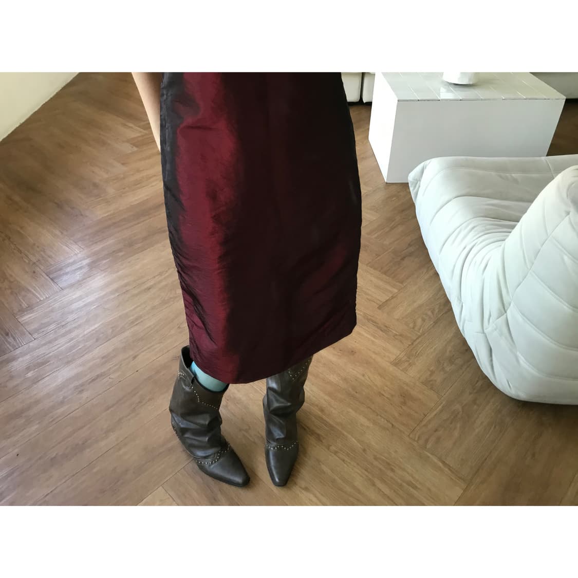 vintage glossy burgundy one-piece 상품이미지5