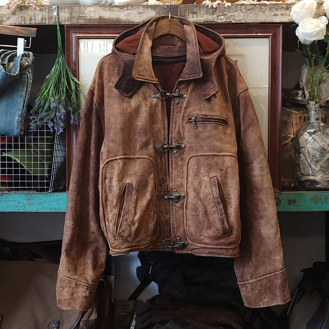 90s 프렌치 파이어맨 가죽자켓 헤비레더 바이커 봄버 레더자켓 52 상품이미지2